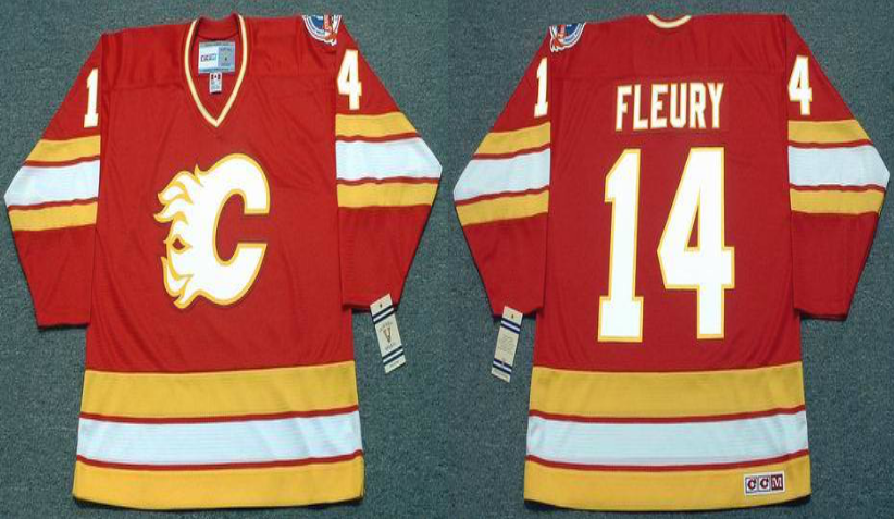 2019 Men Calgary Flames #14 Fleury red CCM NHL jerseys